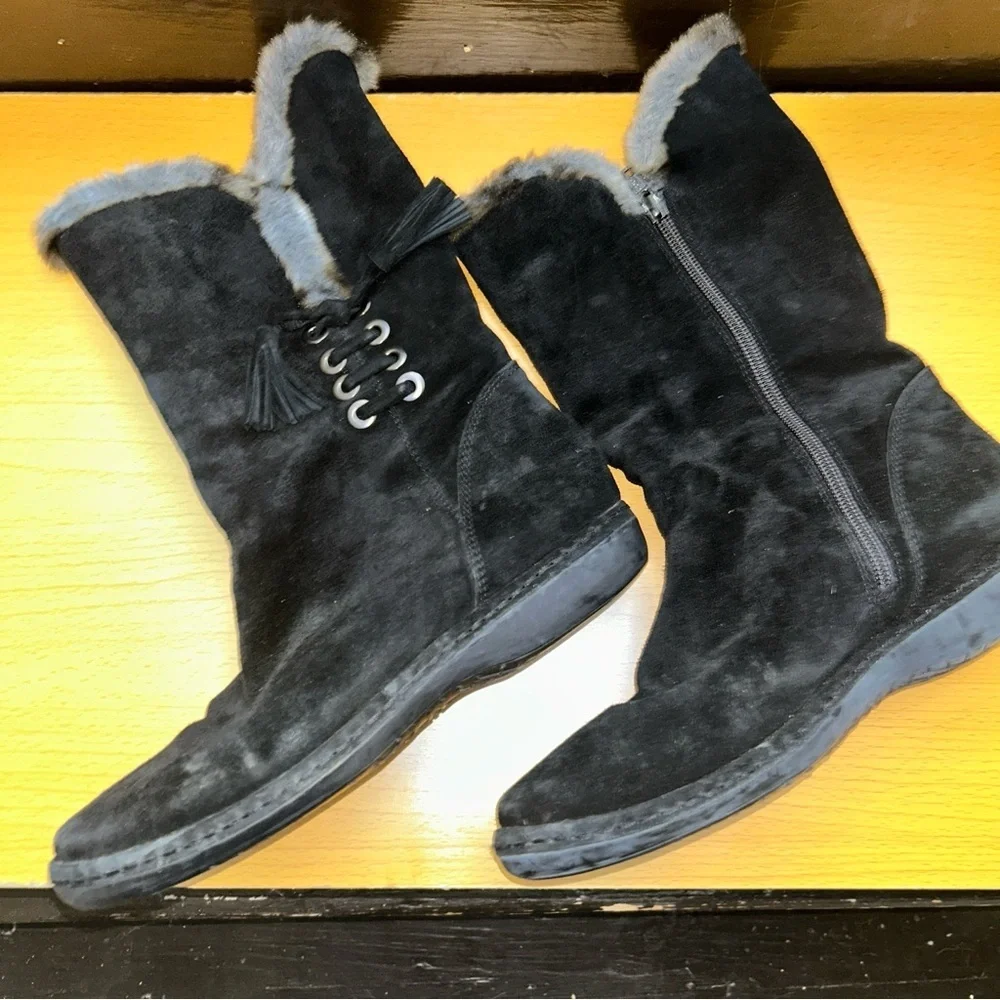 Stuart Weitzman Black Boots with Gray Trim